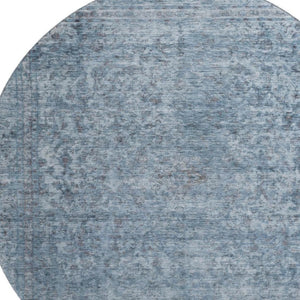 HomeRoots 8' Blue and Gray Oriental Round Rug - Washable, UV Protected, Stain Resistant, Family-Friendly Design 695837