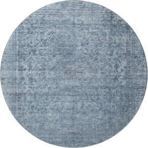 HomeRoots 8' Blue and Gray Oriental Round Rug - Washable, UV Protected, Stain Resistant, Family-Friendly Design 695837