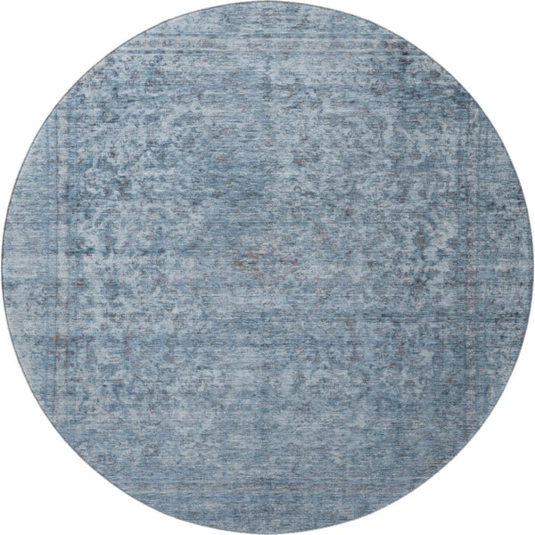 HomeRoots 8' Blue and Gray Oriental Round Rug - Washable, UV Protected, Stain Resistant, Family-Friendly Design 695837