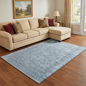 HomeRoots 8' X 10' Blue and Gray Oriental Washable Area Rug - Durable, Stain Resistant, UV Protected Design 695838