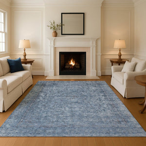 HomeRoots 10' X 14' Blue and Gray Oriental Washable Area Rug - Stylish, Durable, UV-Protected for Busy Homes! 695840