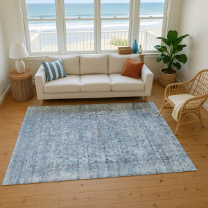 HomeRoots 10' X 14' Blue and Gray Oriental Washable Area Rug - Stylish, Durable, UV-Protected for Busy Homes! 695840