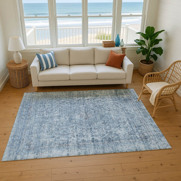 HomeRoots 10' X 14' Blue and Gray Oriental Washable Area Rug - Stylish, Durable, UV-Protected for Busy Homes! 695840