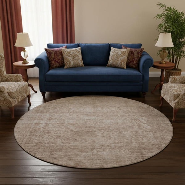 HomeRoots 8' Copper and Rust Washable Oriental Round Rug - UV Protected, Non-Slip, Easy-Clean for Homes 695843