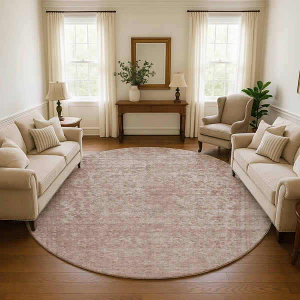 HomeRoots 8' Copper and Rust Washable Oriental Round Rug - UV Protected, Non-Slip, Easy-Clean for Homes 695843
