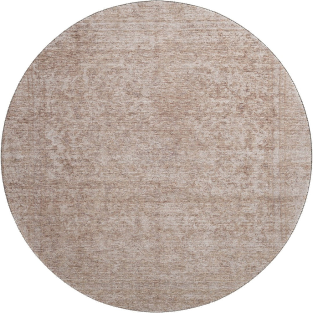 HomeRoots 8' Copper and Rust Washable Oriental Round Rug - UV Protected, Non-Slip, Easy-Clean for Homes 695843