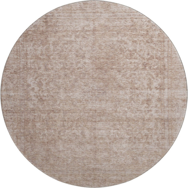 HomeRoots 8' Copper and Rust Washable Oriental Round Rug - UV Protected, Non-Slip, Easy-Clean for Homes 695843