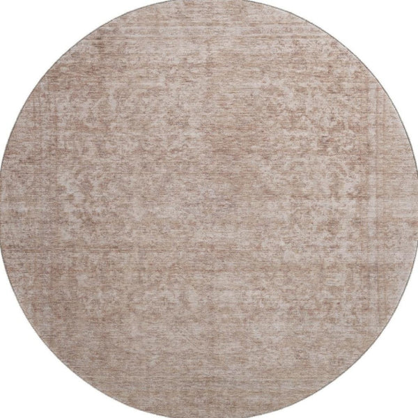 HomeRoots 8' Copper and Rust Washable Oriental Round Rug - UV Protected, Non-Slip, Easy-Clean for Homes 695843
