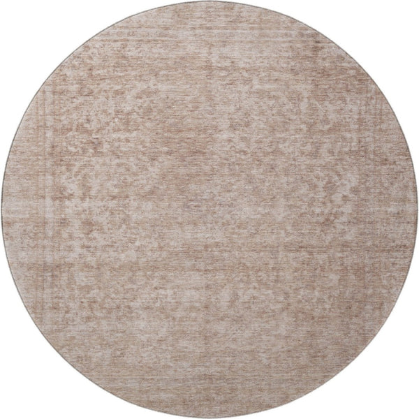 HomeRoots 8' Copper and Rust Washable Oriental Round Rug - UV Protected, Non-Slip, Easy-Clean for Homes 695843