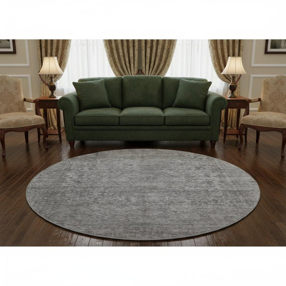 HomeRoots 8' Gray And Silver Oriental Round Rug - Washable, UV Protected, Non-Slip, Ideal for Busy Homes 695849