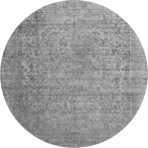 HomeRoots 8' Gray And Silver Oriental Round Rug - Washable, UV Protected, Non-Slip, Ideal for Busy Homes 695849