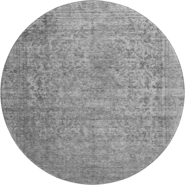 HomeRoots 8' Gray And Silver Oriental Round Rug - Washable, UV Protected, Non-Slip, Ideal for Busy Homes 695849