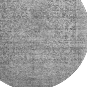 HomeRoots 8' Gray And Silver Oriental Round Rug - Washable, UV Protected, Non-Slip, Ideal for Busy Homes 695849