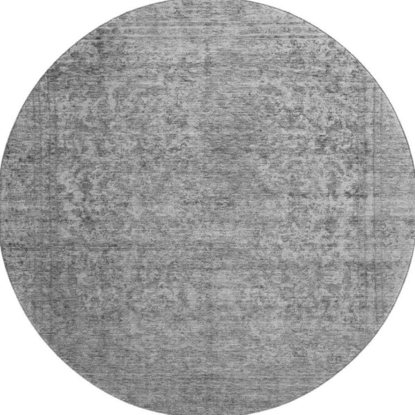 HomeRoots 8' Gray And Silver Oriental Round Rug - Washable, UV Protected, Non-Slip, Ideal for Busy Homes 695849