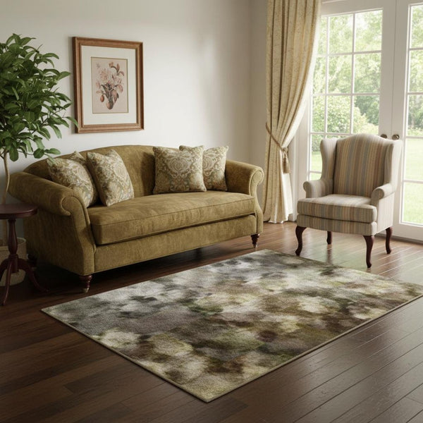 HomeRoots 5' X 8' Pewter and Gray Oriental Washable Area Rug – Stain Resistant, UV Protected, Easy Care Elegance 695854
