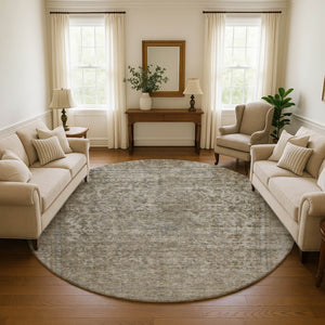 HomeRoots 8' Elegant Pewter and Gray Round Oriental Rug - Washable, UV Protected, Stain Resistant Beauty! 695855