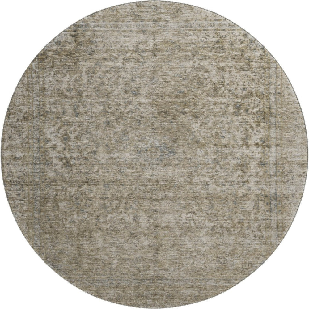 HomeRoots 8' Elegant Pewter and Gray Round Oriental Rug - Washable, UV Protected, Stain Resistant Beauty! 695855