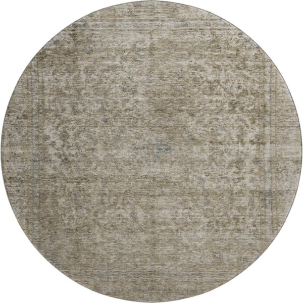 HomeRoots 8' Elegant Pewter and Gray Round Oriental Rug - Washable, UV Protected, Stain Resistant Beauty! 695855