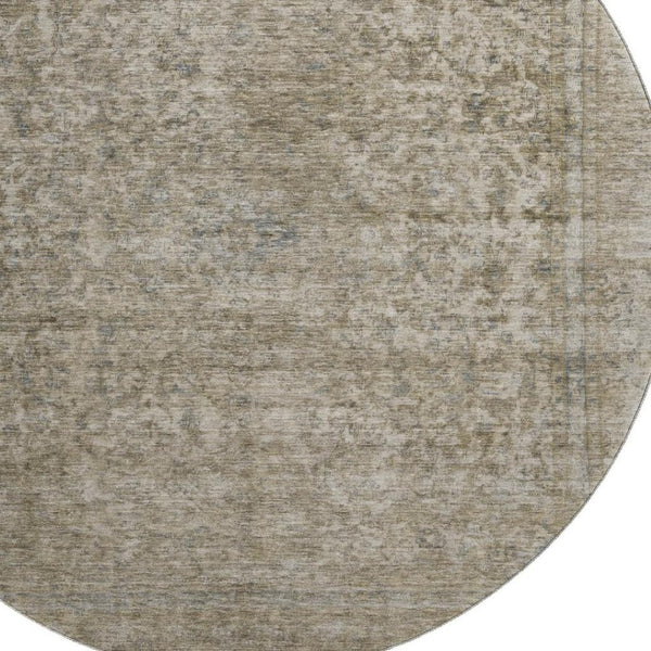 HomeRoots 8' Elegant Pewter and Gray Round Oriental Rug - Washable, UV Protected, Stain Resistant Beauty! 695855