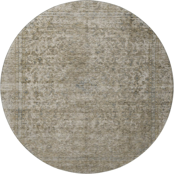 HomeRoots 8' Elegant Pewter and Gray Round Oriental Rug - Washable, UV Protected, Stain Resistant Beauty! 695855