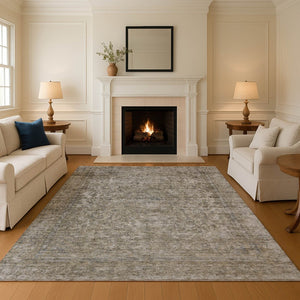 HomeRoots 9' X 12' Pewter and Gray Oriental Area Rug - Washable, UV-Protected, Durable for Busy Homes 695857