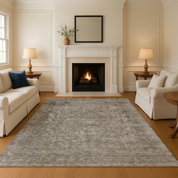 HomeRoots 9' X 12' Pewter and Gray Oriental Area Rug - Washable, UV-Protected, Durable for Busy Homes 695857