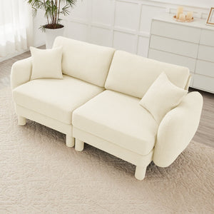 English Elm Boucle 2-Seater Loveseat Sofa With Elegant Shell Armrests & Soft Beige Upholstery For Cozy Spaces W3041S00274