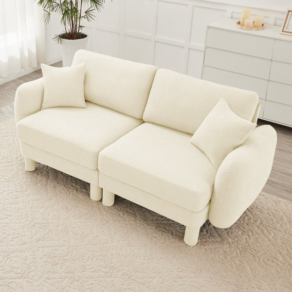 English Elm Boucle 2-Seater Loveseat Sofa With Elegant Shell Armrests & Soft Beige Upholstery For Cozy Spaces W3041S00274