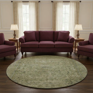 HomeRoots 8' Sage and Gray Oriental Round Rug - Washable, Stain-Resistant, UV Protected for Stylish Living Spaces 695861
