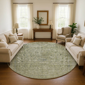 HomeRoots 8' Sage and Gray Oriental Round Rug - Washable, Stain-Resistant, UV Protected for Stylish Living Spaces 695861
