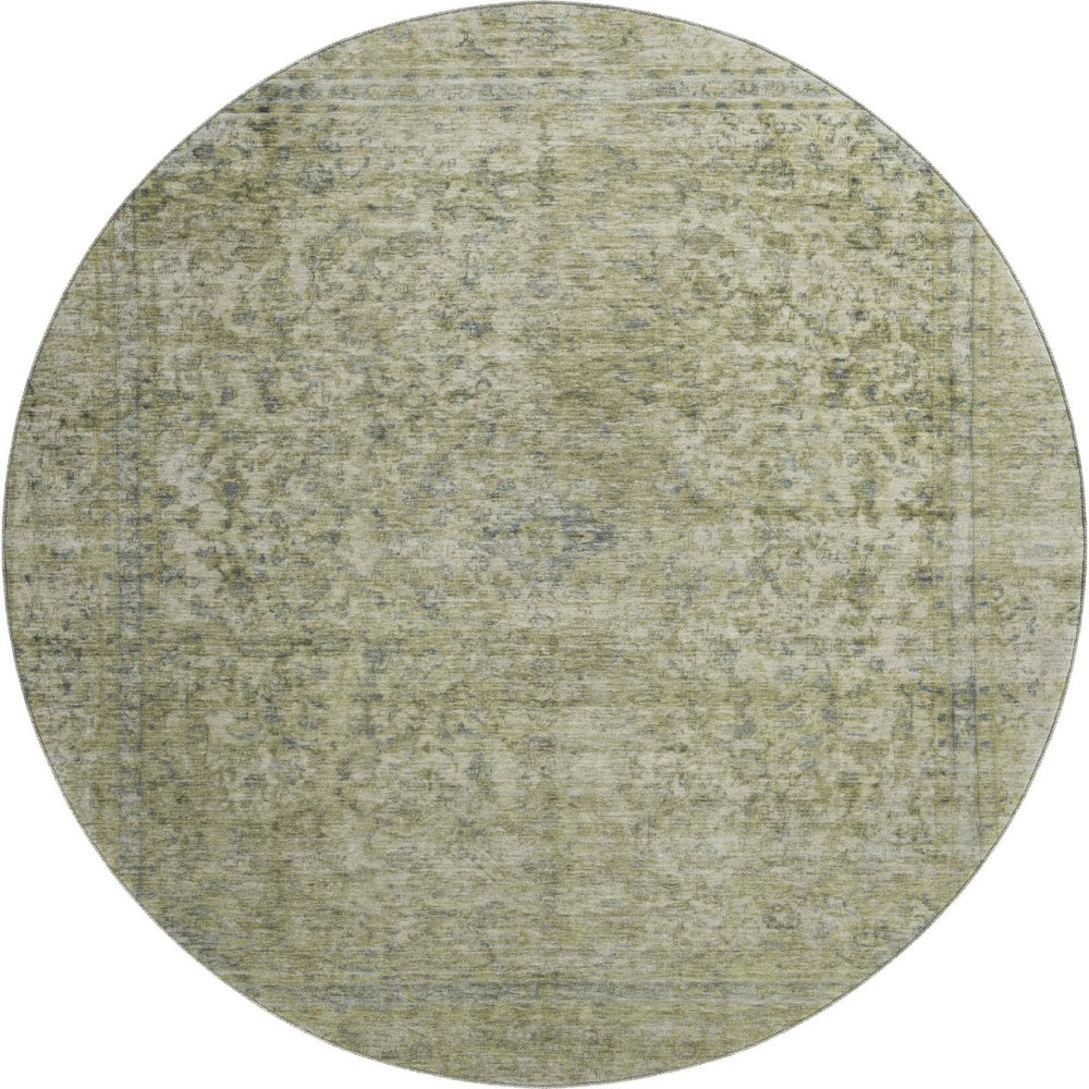 HomeRoots 8' Sage and Gray Oriental Round Rug - Washable, Stain-Resistant, UV Protected for Stylish Living Spaces 695861