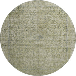 HomeRoots 8' Sage and Gray Oriental Round Rug - Washable, Stain-Resistant, UV Protected for Stylish Living Spaces 695861