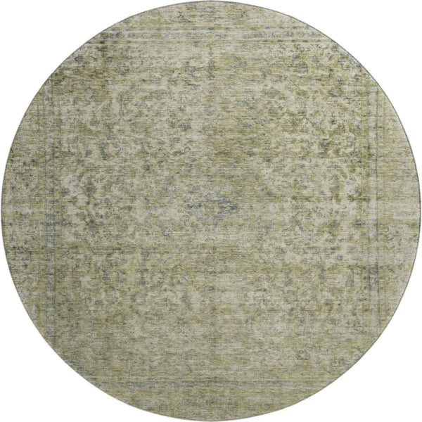 HomeRoots 8' Sage and Gray Oriental Round Rug - Washable, Stain-Resistant, UV Protected for Stylish Living Spaces 695861
