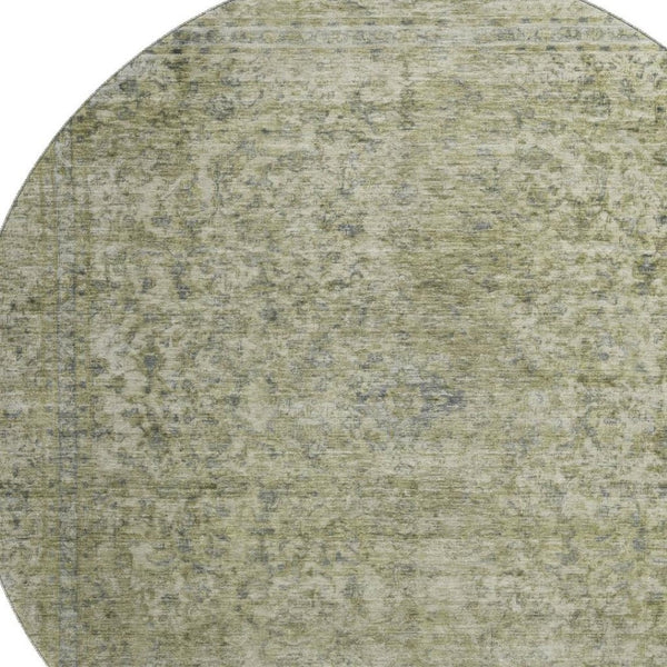 HomeRoots 8' Sage and Gray Oriental Round Rug - Washable, Stain-Resistant, UV Protected for Stylish Living Spaces 695861