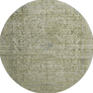 HomeRoots 8' Sage and Gray Oriental Round Rug - Washable, Stain-Resistant, UV Protected for Stylish Living Spaces 695861