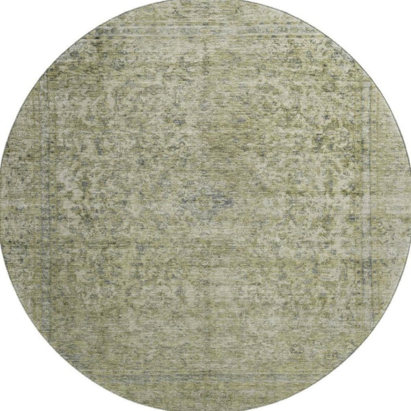 HomeRoots 8' Sage and Gray Oriental Round Rug - Washable, Stain-Resistant, UV Protected for Stylish Living Spaces 695861