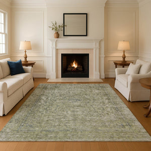 HomeRoots 10' X 14' Sage and Gray Oriental Washable Area Rug - Stain Resistant, UV Protected, Easy Care Design 695864