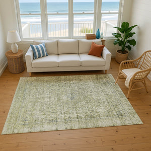 HomeRoots 10' X 14' Sage and Gray Oriental Washable Area Rug - Stain Resistant, UV Protected, Easy Care Design 695864