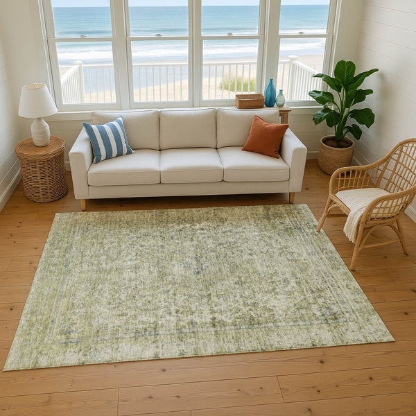 HomeRoots 10' X 14' Sage and Gray Oriental Washable Area Rug - Stain Resistant, UV Protected, Easy Care Design 695864