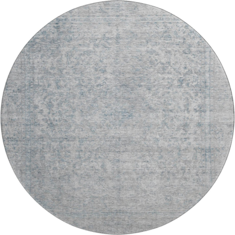 HomeRoots 8' Silver and Gray Oriental Washable Round Rug – Durable, Stain-Resistant with UV Protection! 695867