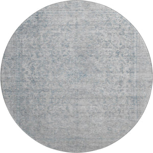 HomeRoots 8' Silver and Gray Oriental Washable Round Rug – Durable, Stain-Resistant with UV Protection! 695867