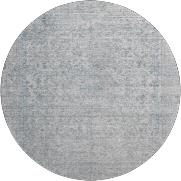 HomeRoots 8' Silver and Gray Oriental Washable Round Rug – Durable, Stain-Resistant with UV Protection! 695867