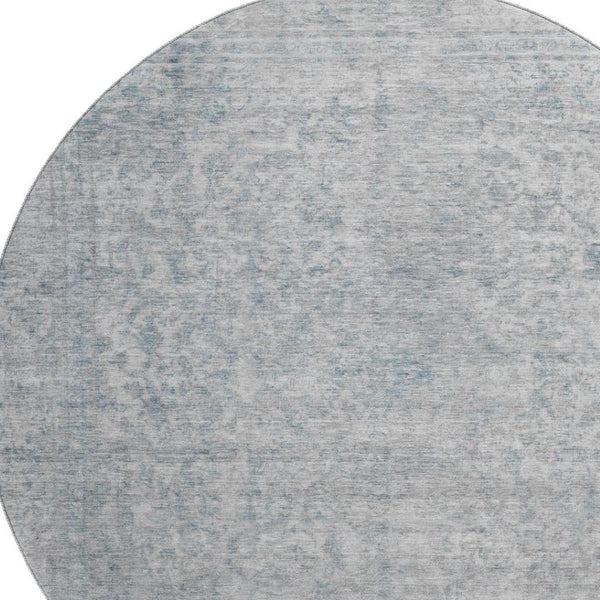HomeRoots 8' Silver and Gray Oriental Washable Round Rug – Durable, Stain-Resistant with UV Protection! 695867