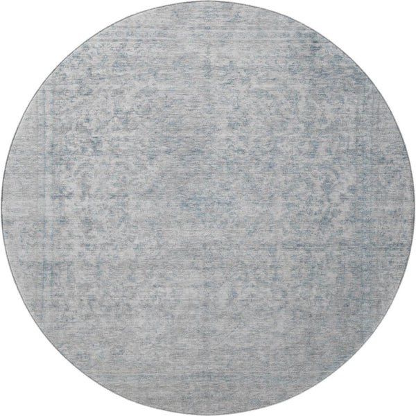 HomeRoots 8' Silver and Gray Oriental Washable Round Rug – Durable, Stain-Resistant with UV Protection! 695867
