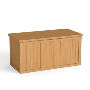 English Elm 67 Gallon Solid Wood Outdoor Deck Box with Hinged Lid Doubles as Patio Bench Seat W2640P327217