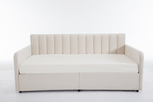 English Elm Flora Twin Daybed with 2 Dust‑Proof Drawers, Ivory Velvet Upholstery, Ribbed Tufted Backrest, Modern Storage Design B083P156245