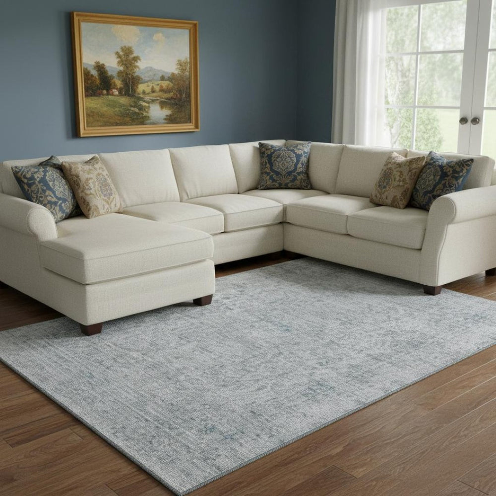 HomeRoots 8' X 10' Silver and Gray Oriental Area Rug – Washable, UV-Protected, Soft, Durable, and Stylish! 695868