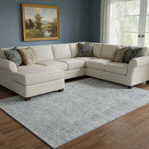 HomeRoots 8' X 10' Silver and Gray Oriental Area Rug – Washable, UV-Protected, Soft, Durable, and Stylish! 695868