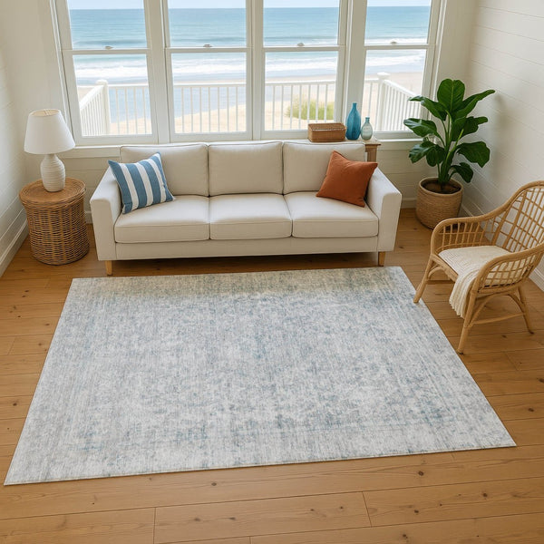 HomeRoots 9' X 12' Silver and Gray Oriental Area Rug - Durable, Washable, Stain-Resistant with UV Protection! 695869