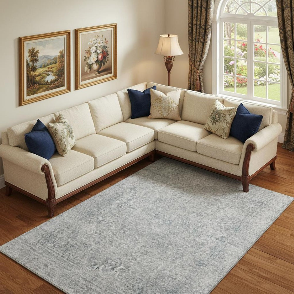 HomeRoots 10' Silver and Gray Washable Oriental Area Rug with UV Protection - Durable, Stylish, Kid & Pet Friendly! 695870